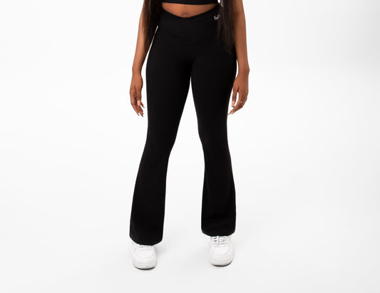 Black Flare Ribbed Pants