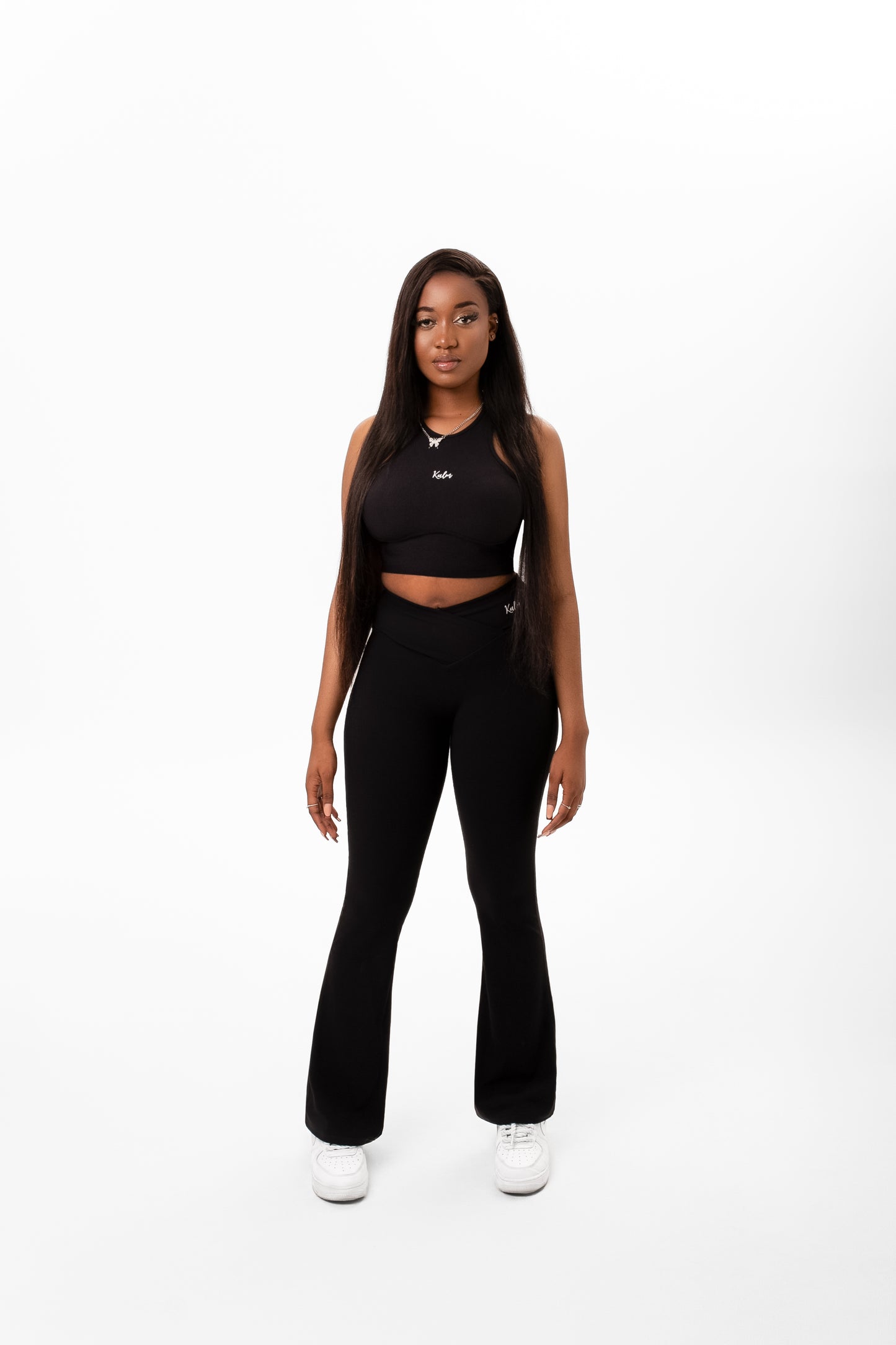 Black Flare Ribbed Pants