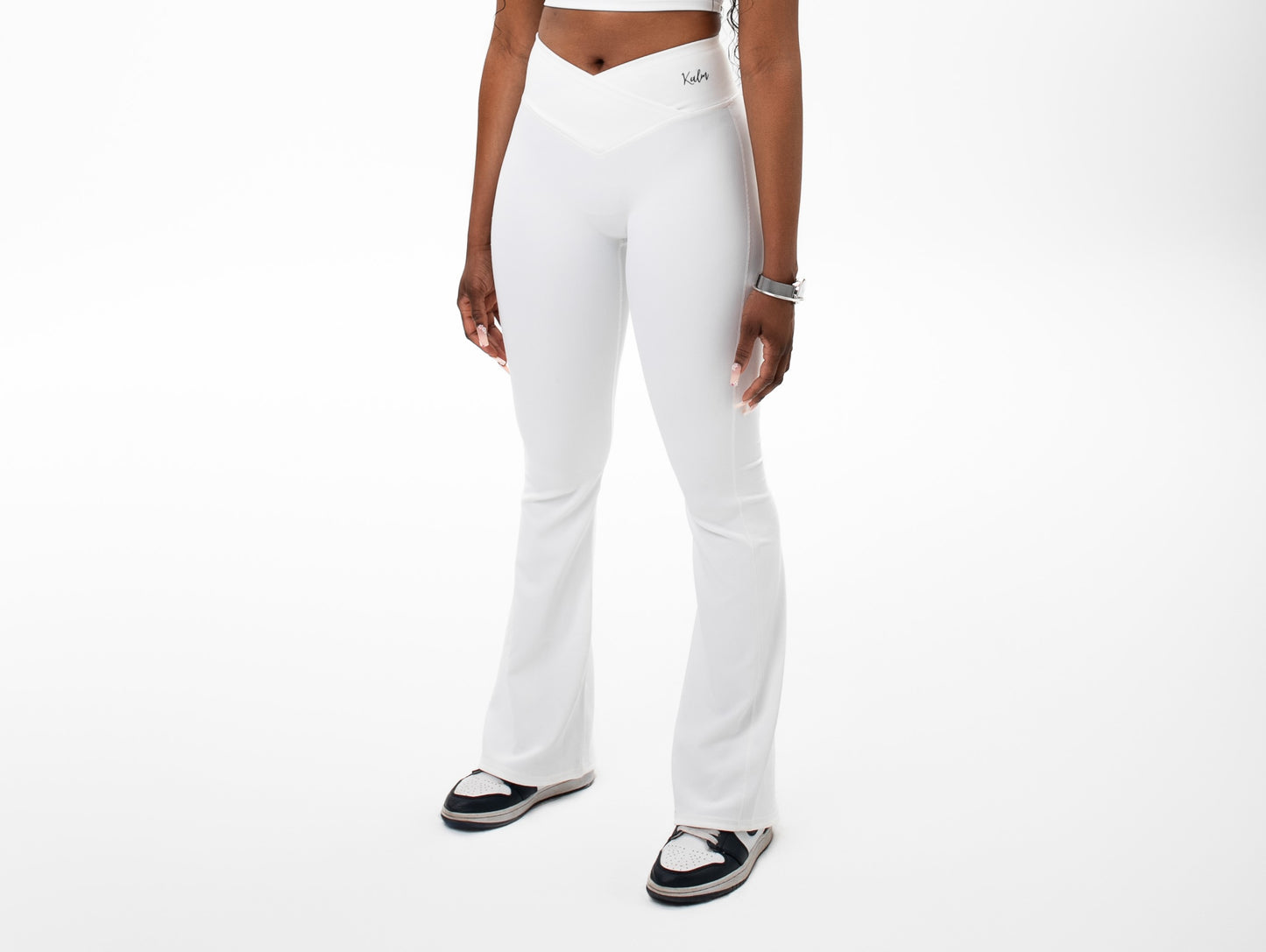 White Flare Ribbed Pants